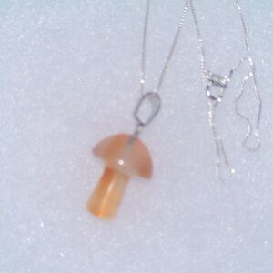 Psychedelic Boho Hippie Agate Mushroom Sterling Silver Necklace 16”